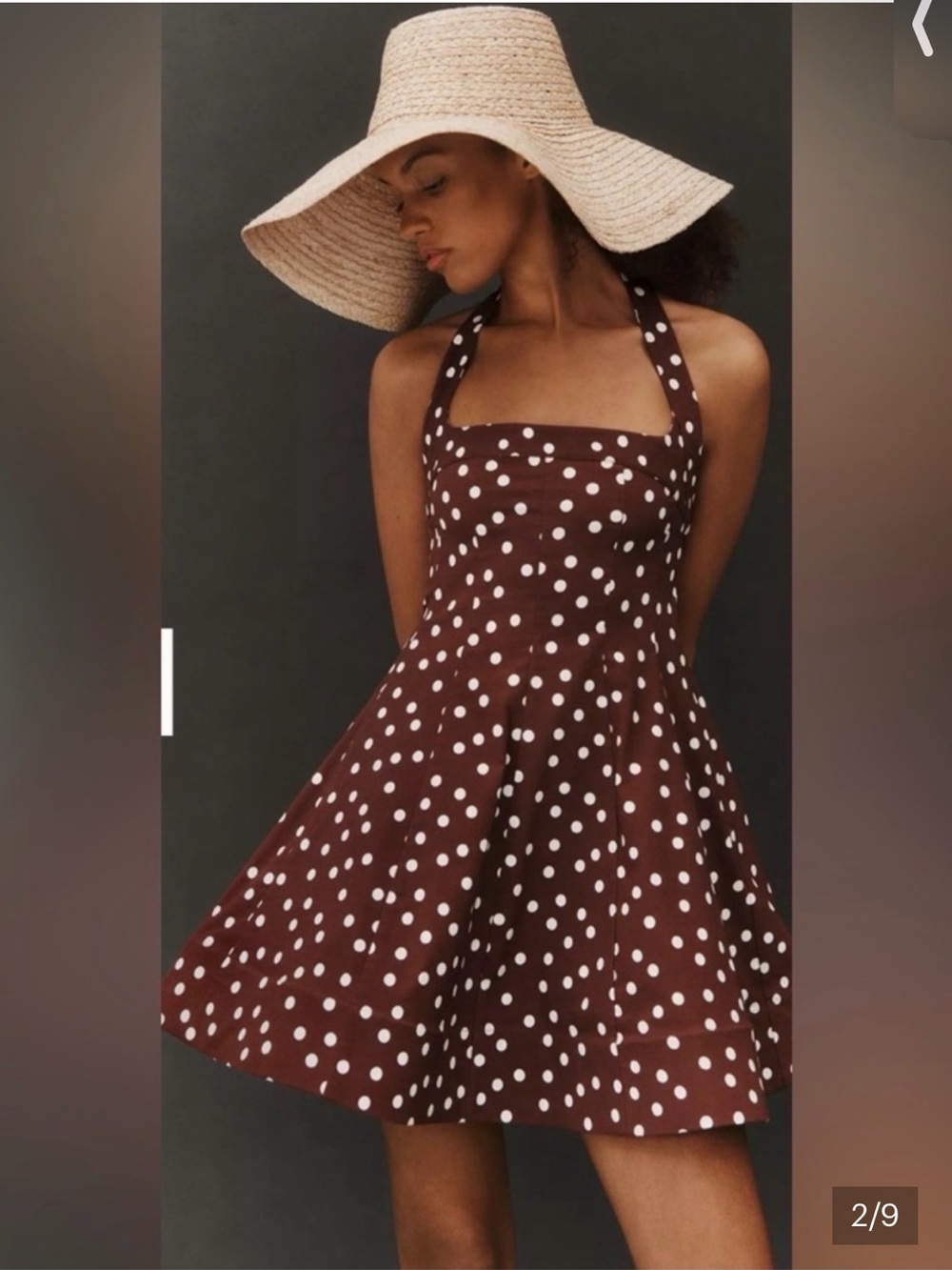 Maeve Square-Neck Fit-and-Flare Mini Dress Brown and White Polka Dot Size XL